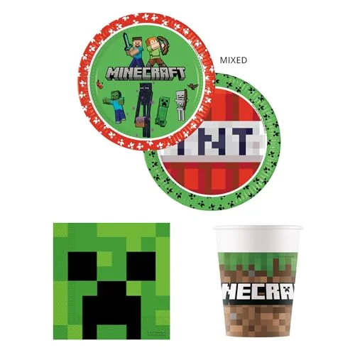 Procos party Set Minecraft, 52 delat porslinsset för barnfödelsedag och temafest, bordsdekoration 4058411006902