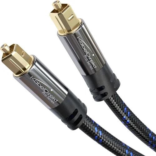 KabelDirekt Optisk ljudkabel med 0% signalförlust 10 m TOSLINK Nylonflätad kabel (TOSLINK till TOSLINK, S/PDIF, fiberoptisk för hemmabio, förstärkare, PS4/Xbox/Gaming) 4260538857354