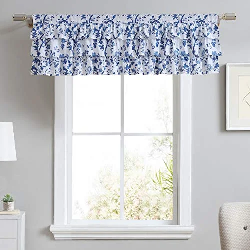 Laura Ashley Home bomullsstång topptäcke, snygg och lätt fönsterbehandling för heminredning (Elise blå, 127 cm x 45 cm) 883893722453