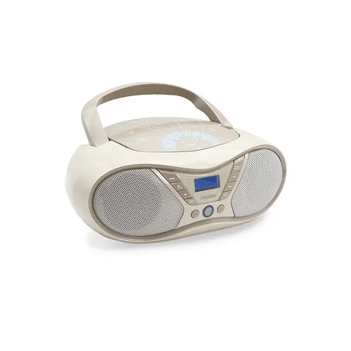 MOOOV Soft Grey, bärbar CD spelare, R/CD RW/MP3 uppspelning, FM radio, USB port, 6W stereoljud, ergonomiskt handtag, nätverk eller batterier 477403 3420744774031