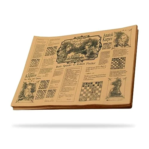 Hostelnovo Fettpapper för matinslagning förpackning 500 st 30 x 20 cm brunt krafttidningspapper unik design med schacklegender perfekt chips 8436555396244
