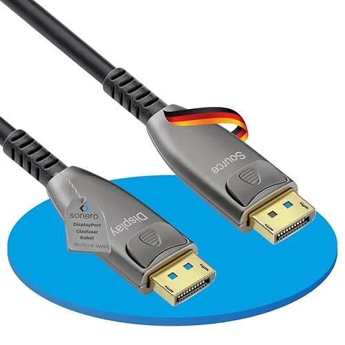 Sonero® 8K DisplayPort 1.4 kabel, hybridfiberoptisk upplösning upp till 60 Hz (7680 x 4320) / 4K 120Hz (3840 2160), stöd för HDR och DSC, antracit, 50 meter 4251364735763