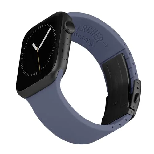 Archer Watch Straps Anpassade Passform Klockarmband för Apple i Gummi Silikon (Stålblå, Grå spänne, 44/45/46/49mm) 810054477617