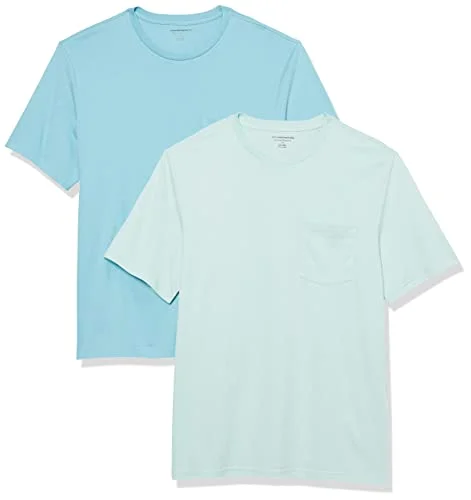 Amazon Essentials herr normal passform kortärmad rund hals ficka t shirt, paket med 2, aqua blå/ljusblå, XX Large 196433601102