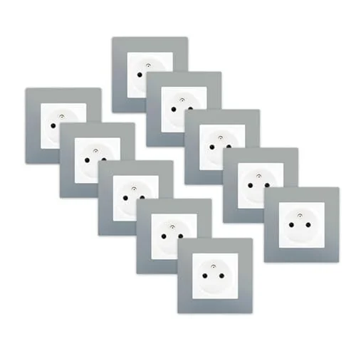 SIEMENS - LOT 10 uttag 2P+T vit Delta Viva + silverplatta 3662366013338