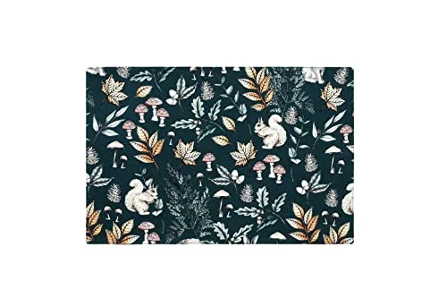 Sleepdown Dekorativ bordstablett 100% bomull lyxig lantlig stuga bord bordsunderlägg tvättbar kök matsal restaurang jul set med 4 gräddvit och mörkgrön baksida (49 cm x 32 cm) 5056557515158