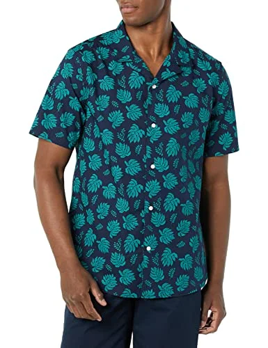 Amazon Essentials herrars standard fit semesterskjorta, marinblå palmblad, medium 196433223380