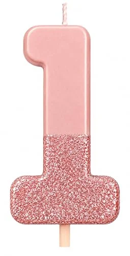 Rosa guld glitter nummer 1 ljus Högkvalitativ dekoration av kakotoppare Ganska, gnistrande för barn, vuxna, tonåringar, 1: a födelsedagsfest, 18: e, 21: a, årsdag, milstolpe 5052715124187