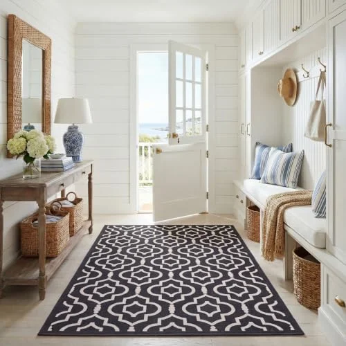 Safavieh In och Outdoorteppich, CY6926, vävd polypropylen, svart/beige, 120 x 180 cm 683726892953