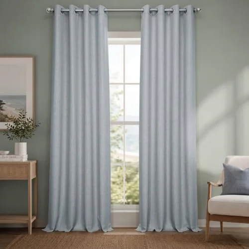 HPD Halvpris draperier öljett linne gardiner 213 cm långa mörkläggningsgardiner för sovrum och vardagsrum (1 panel), 50 B x 84 L, ljung grå 810002648403