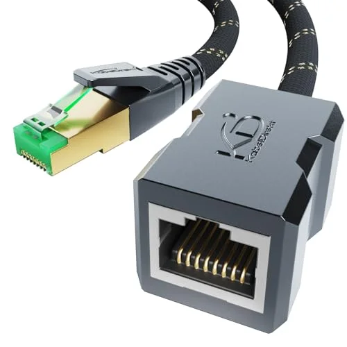 KabelDirekt LAN-kabel och Ethernet-förlängningskabel, konstruerad för att vara bruddsäker 3m (10 Gbit/s, CAT7-kabel nylon flätad, RJ45, förlänger nätverkskabel med full hastighet, skärmad) 4260538855909