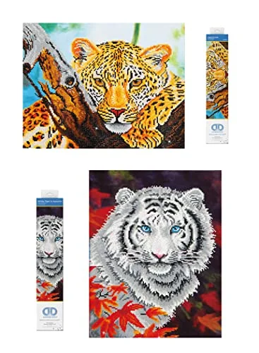 Pracht Creatives Hobby Diamond Dotz 69505 Diamantmålningsbilder för barn och vuxna, gör det själv set med motiven leopardlook vit tiger i höst, samt matchande tillbehör 4016490883746