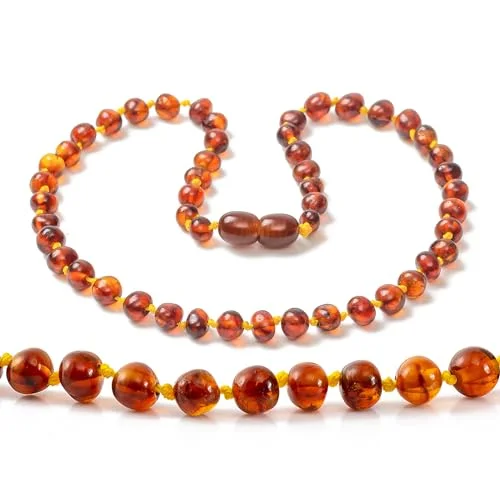 Halsband av baltisk bärnsten - 28cm Cognac knutet mellan pärlor 606345594367