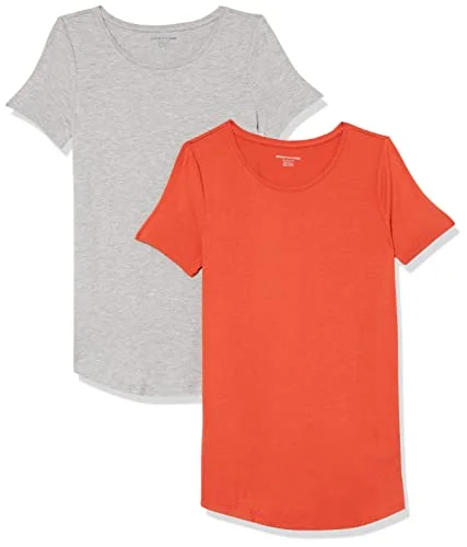 Amazon Essentials dam kortärmad scoopneck tunika, 2 pack, ljusgrå ljung/tomatröd, X Small 196433132972