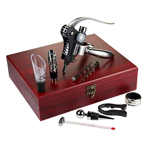 AMAVEL Sommelier set med 10 tillbehör för vinprovning, presentförpackning i trä 4251449585559