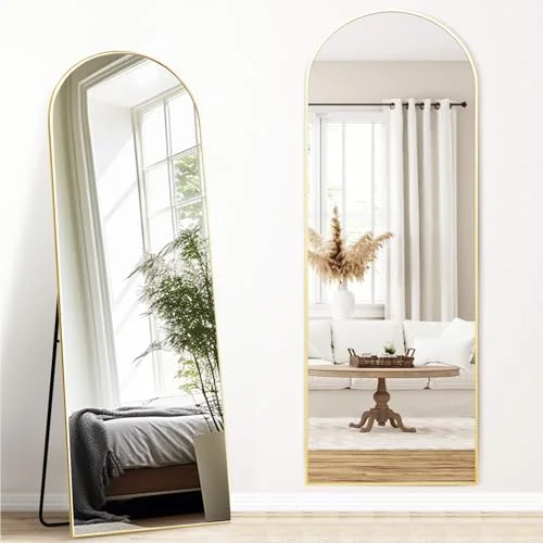 Melodieux båge helkroppsspegel 147 x 44 cm i full längd stor fristående spegel guld aluminiumram omklädningsspegel väggmonterad för vardagsrum sovrum 768716176593