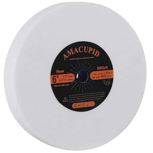 AmaCupid Bänkskiva vit aluminiumoxid slipskiva 150 mm. För slipning av härdat stål, högkolstål och andra hårda verktyg. 12,7 mm spindel, 20 tjocklek, 80 grit 5060773950150