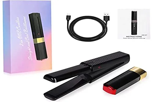 Trådlöst hårstrykjärn, LiveGo 2 i 1 Strykjärn och locktång, Mini Bärbar USB Uppladdningsbar Keramiska Flatjärn, Snabb uppvärmning, Justerbar temperatur, Perfekt för att avsluta 6920837297708