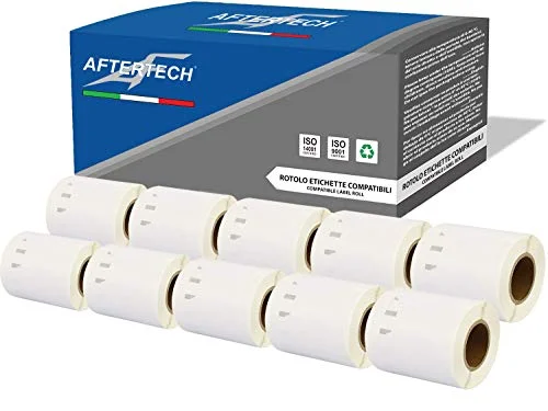 Aftertech 10x 14681 57est x15int mm Etikettrullar för kompatibla självhäftande CDROM (300 Etiketter/rulle = 3000 totalt) Dymo LabelWriter Seiko SLP märkningsmaskiner skrivare S0719250 10x14681 8052532910779