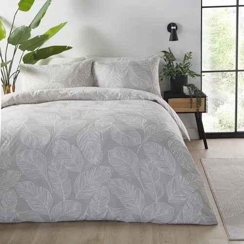 Fusion påslakan med naturligt löv sängkläder för enkelsäng (140 x 200 cm) vändbar design (naturliga och vita färger) linne Matteo Collection 5056387786834