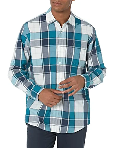Amazon Essentials Men's Långärmad ledig poplinskjorta med normal passform, Blågrön Vit Stora rutor, S 193548349219