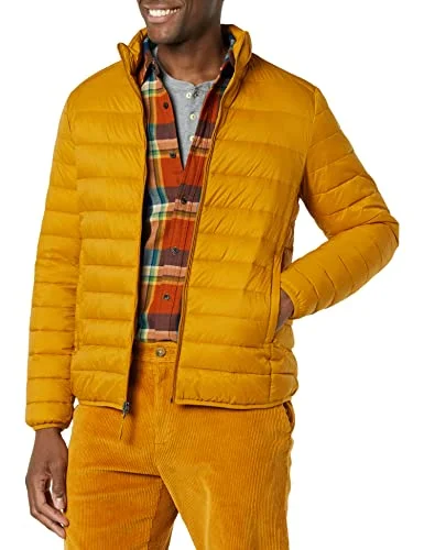 Amazon Essentials lättviktig vattentålig pufferjacka för män (finns i stora och långa), guldgul, Large 195111521695