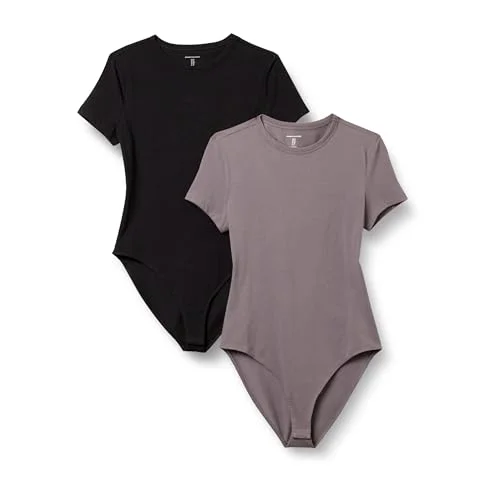 Amazon Essentials kvinnors stretch bomullströja slim fit t shirt kroppsdräkt, 2 pack, svart/grå, Small 197153036267