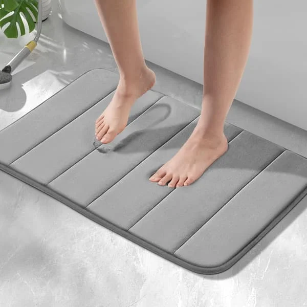1 pc Memory Foam Bathroom Mat Non-Slip, 40 x 60 cm Absorbent Bathroom Rug, Machine Washable Bath Mat for Bathroom, Light Grey CJ-02-0812015426