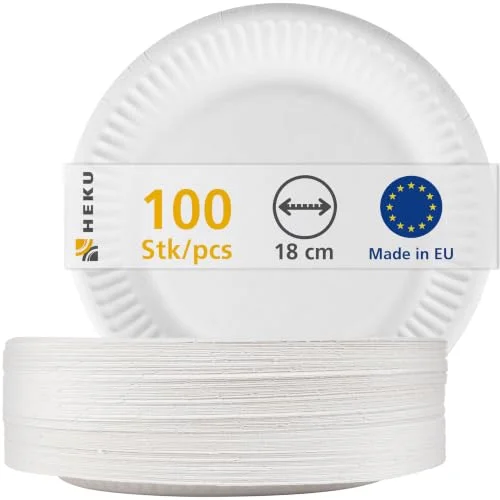 Heku pappersplattor, vit, rund, fräsch fiber i diameter 100 artiklar Ø 18cm 4018164314051