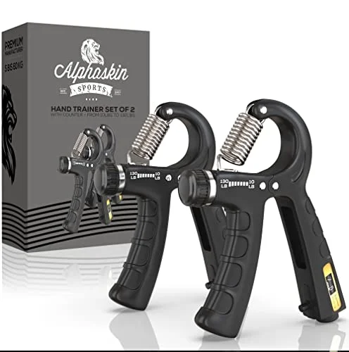 ALPHASKIN Premium handtränare med räkningsfunktion I förbättrat koncept 2023 set om 2 Fingertränare greppkraft tränare underarmstränare fingerhantel träningsutrustning grepp fitness 8719689026288