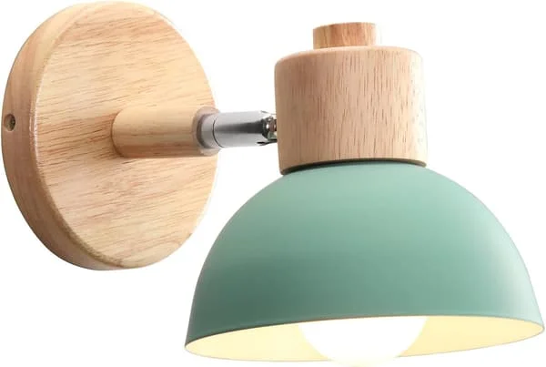 1-pack, vintage industriell grön vägglampa 15 cm justerbar trämetall vintage vägglampa E27 inomhusvägglampa för sovrum vardagsrum hall matsal NX-SK7.8-384