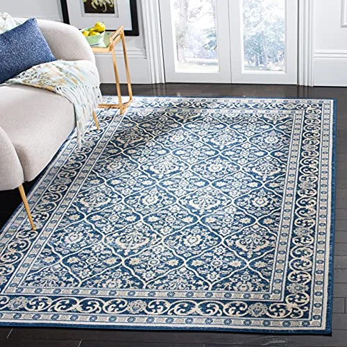 SAFAVIEH Multifunktionell inomhus/utomhus Golvmatta, vävd polypropylenmatta, marinblå/ljusgrå, 120 x 180 cm 889048627086