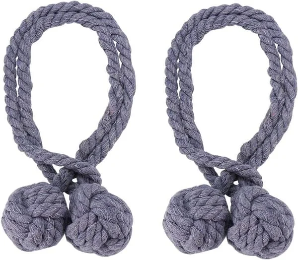1 Par Handgjorda Naturliga Bomulls Gardinband med Dubbla Kulor (Grå) FD-JZ-0017063