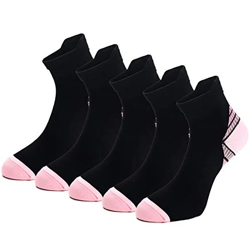 5 par kompressionslöparstrumpor för män och kvinnor stöd cirkulation återhämtning plantar fasciit strumpor löpning flyg golf sport cykling gym (UK 8 // EU 38 42, rosa par) 789964100888