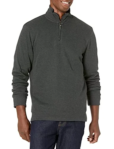 Amazon Essentials Herr kvarts dragkedja fransk ribbtröja, mörkgrå ljung, Small 193548625665