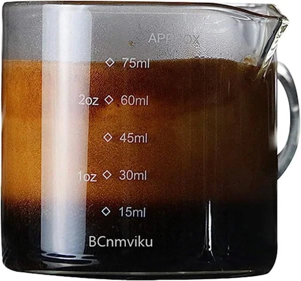 1 Pack Dubbla Pip Spout Mätning Trippel Pitcher Mjölk Kopp 75ML Espresso Shot Glas Delar Klart Glas SWZ-JWB-001016
