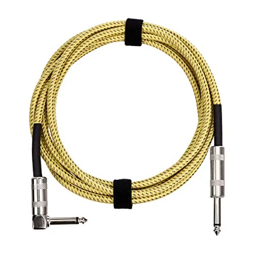 Amazon Basics extrakabel för elgitarr, bas, keyboards, flätad, rätvinklig 6,35 mm kontakt, ljudlös, 3 m, gul och brun 840095834261