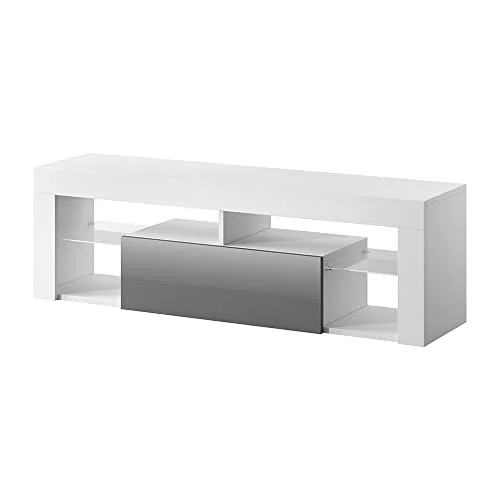 Selsey Bianko TV skåp med fällbar dörr, laminerad platta, vit mat/Grå högglans, 35 x 140 51 cm 5902409942118