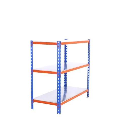 Simonrack Förvaringshylla och 3 nivåer, 200 kg lastkapacitet böjningspunkt, 900 x 1200 400 mm, tung belastningshylla, garagehylla, blå/orange/galvaniserad Simonclick 8425437076602