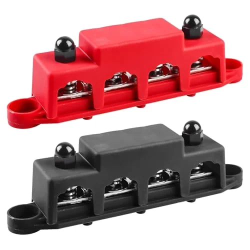 2 stycken 12 V 48 DC samlingsskenor fördelningsblock, 250 A busbaråda med 4 x M8 klämbultar högpresterande modul, samlarskena, block skydd för bilar, marin, batterisystem (röd, svart) 724978954539