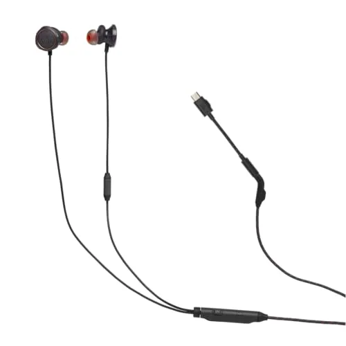 JBL Quantum 50C In ear trådbundna hörlurar för gaming med USB C adapter, QuantumSURROUND ljud, mikrofon röstfokus, volymreglage och tyst läge, spela på alla plattformar, svart 1200130015472