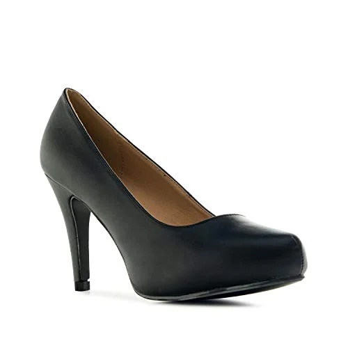 Andrés Machado Eleganta PUMPS för kvinnor/flickor med 9,0 cm klack AM293 Höga skor/Högklackade plattform och rund tå Svart, EU 32 8432557509811