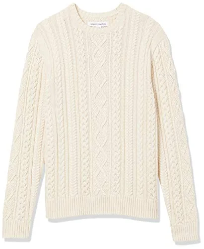 Amazon Essentials långärmad herr 100% bomull fiskare kabel rund hals tröja, benvit, medium 195111093802