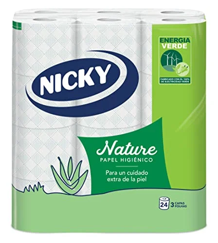 Nicky Naturtoalettpapper Förpackning med 24 rullar, 170 ark 3 lager, berikat Aloe Vera Lotion, bekvämt och mjukt på huden 8004260298889