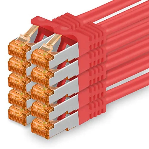1aTTack.de 0,5 m Cat.7 nätverkskabel röd 10 stycken Gigabit Ethernet LAN-kabel 000 Mbit S patchkabel Cat7 kabel FTP PIMF avskärmning LSZH råkabel Rj45 kontakt Cat 6a x meter 4251073688954