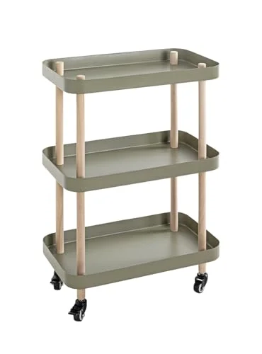 HAKU Möbel Sidobord på hjul grön, naturlig, Massivt trä, metall Storlek: B 50 cm x H 76 D 30 cm, Stil: Modern 4001070549198