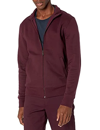 Amazon Essentials herrtröja med full dragkedja, fleece, finhalsad hals, vinröd, medium 193548676254