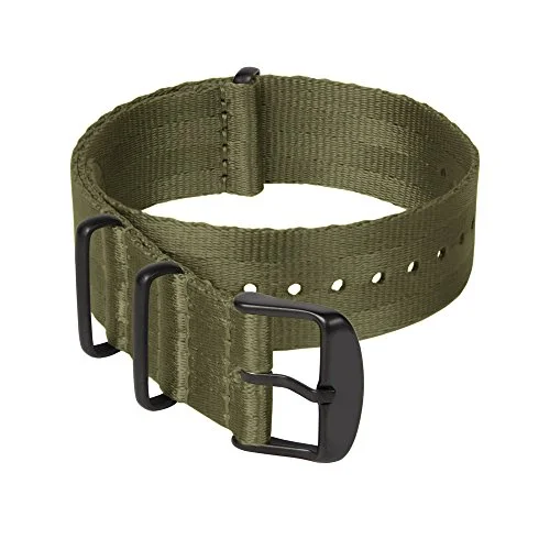 Archer Watch Straps Säkerhetsbältesnylon NATO Klockarmband (Olivgrön, Matt Svart, 18mm) 615339139453