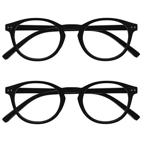 Opulize Zen läsglasögon 2 pack coola runda ramar fjädergångjärn reptåliga matt svarta män kvinnor RR24 1 +2,50 5055955367819