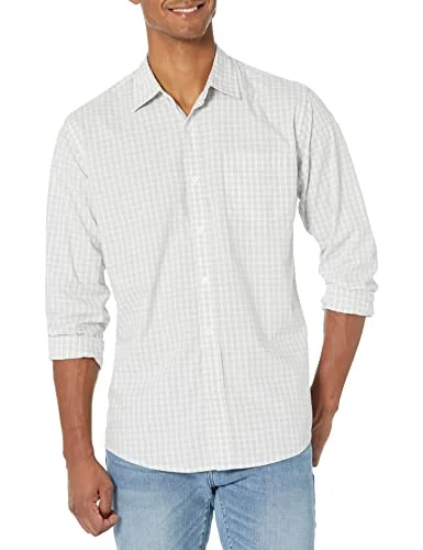 Amazon Essentials Men's Långärmad ledig poplinskjorta med normal passform, Ljusgrå Vit Rutig, M 193548347727
